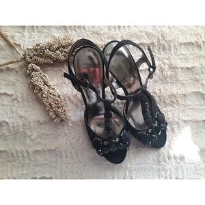 Marciano Women Size 8M Lace Jeweled Rhinestone Open Toe Stiletto Heels Glam